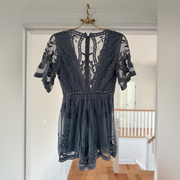 Mist blue lace romper by Honey punch - Picture 5 of 8